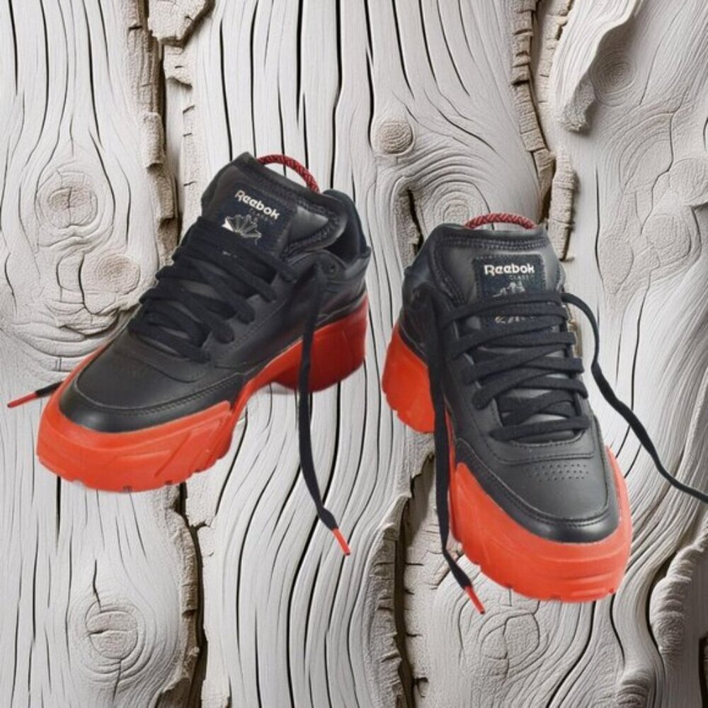 Reebok Club C Cardi Black Contrast Red Platform Leather Lace-Up, Size 6.5 - Picture 2 of 10